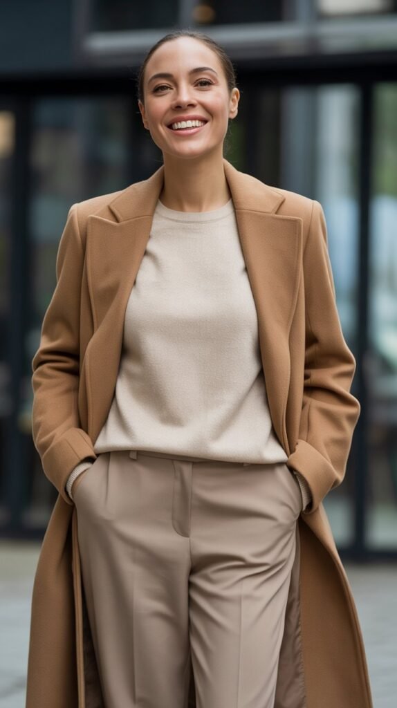 Camel Coat over Neutral Basics