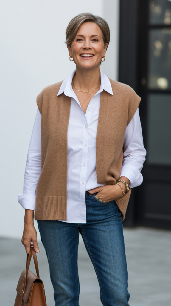  Button-Down Shirt with Sweater Vest