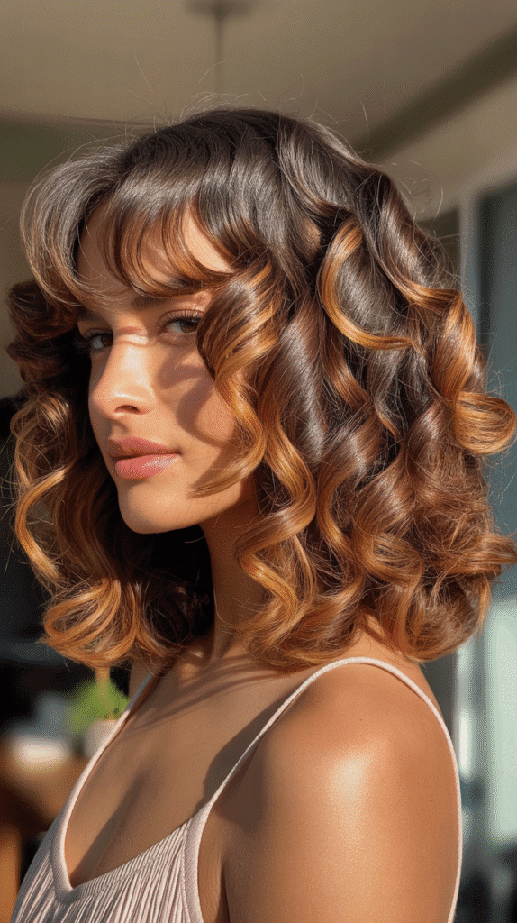 Long Bob with Curtain Bangs and Balayage