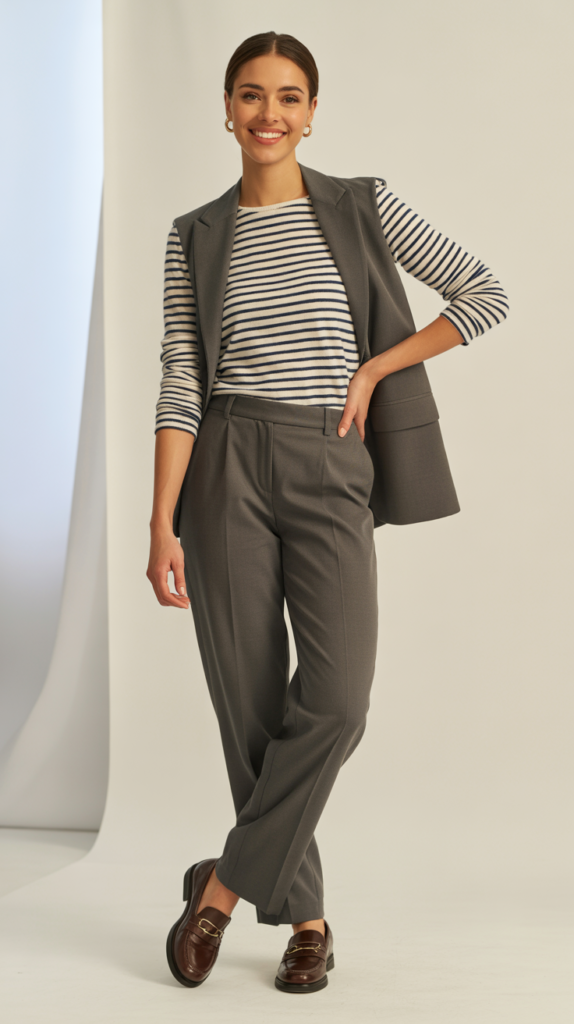Striped Top with Blazer and Trousers