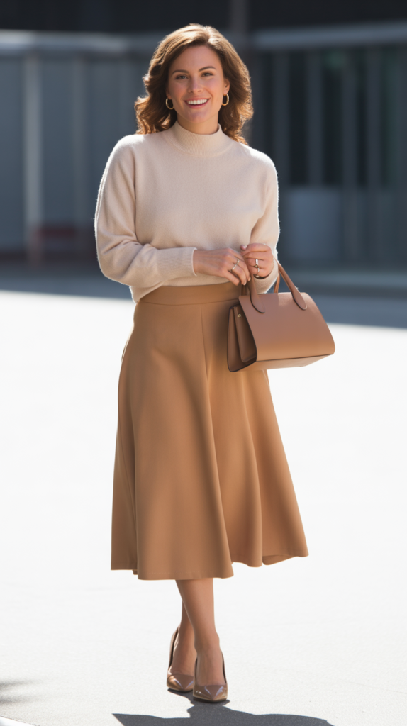 Mock Neck Sweater with Midi Skirt