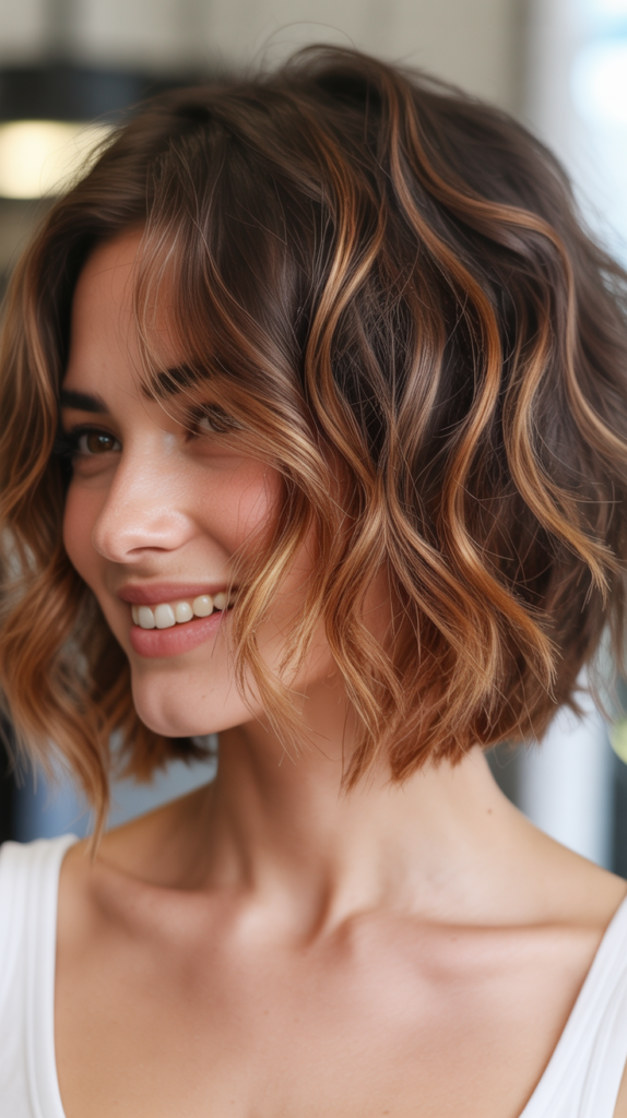 Wavy Choppy Bob with Copper Balayage