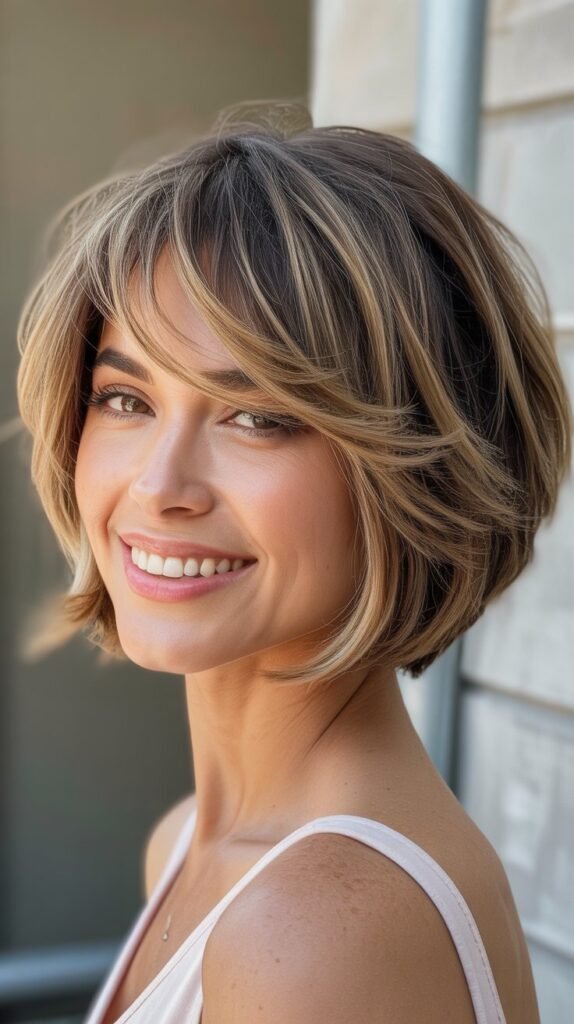 Textured Choppy Bob with Side-Swept Bangs