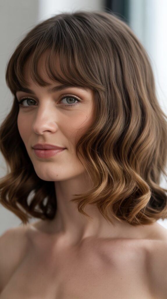 Long Bob with Curtain Bangs and Coiled Waves