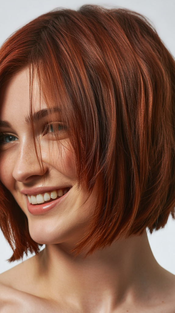Choppy Bob with Red Hair Color