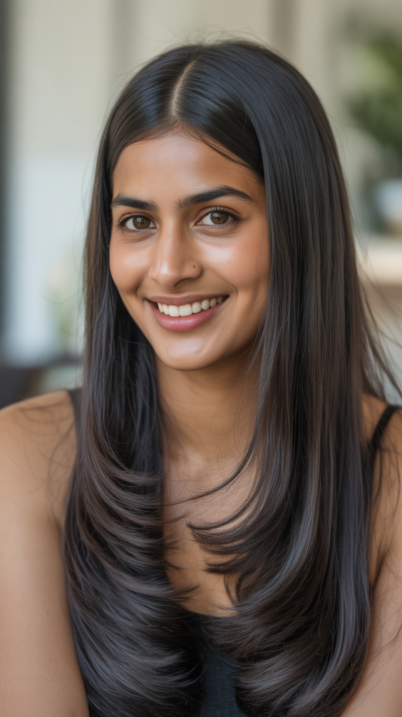 Pin-Straight Middle Part with Tucked Ears