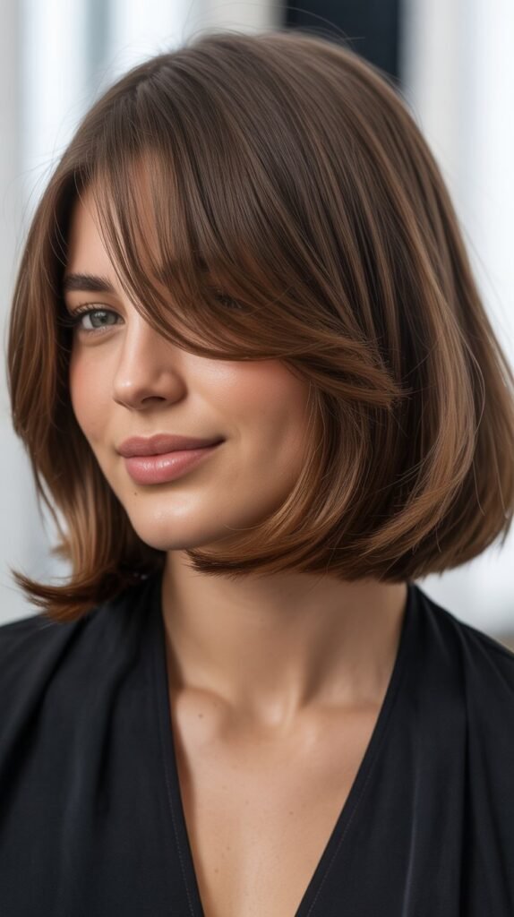 Long Bob with Curtain Bangs and Deep Side Part