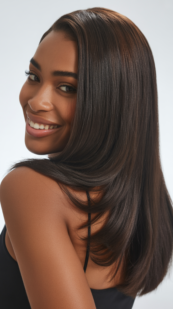 Straight Hair with Deep Side Part and Volume