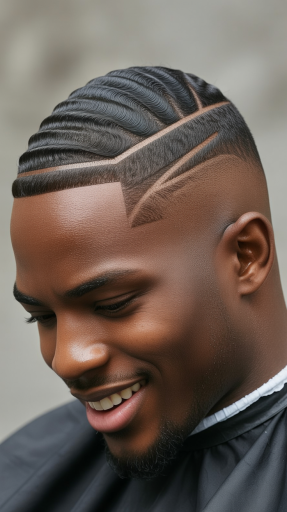 Low Taper Fade with Waves and Part