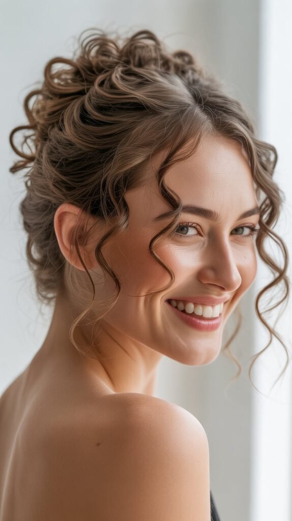 Loose Curly Chignon with Pulled-Out Pieces