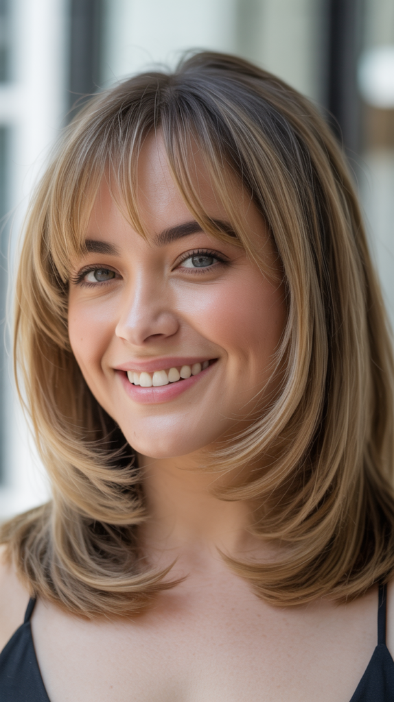 Collarbone Cut with Curtain Bangs and Layers