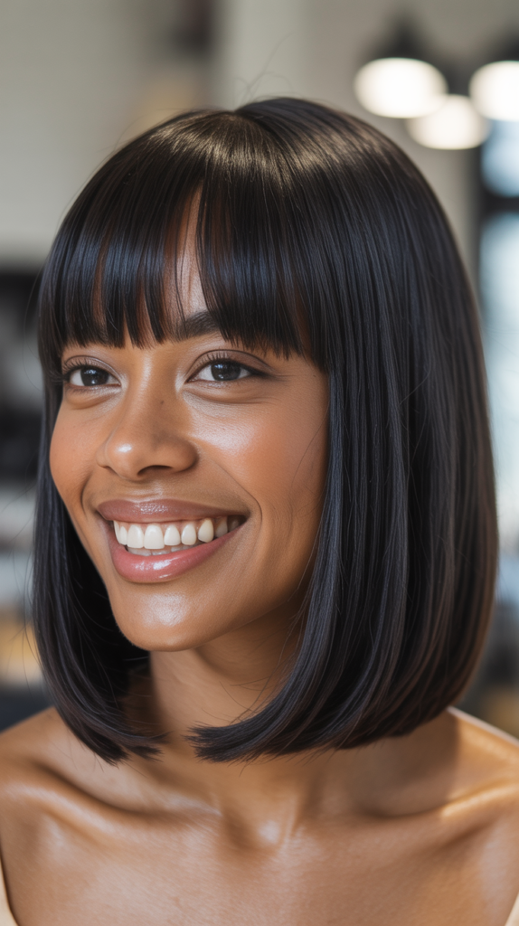 Chin-Length Straight Bob with Bangs