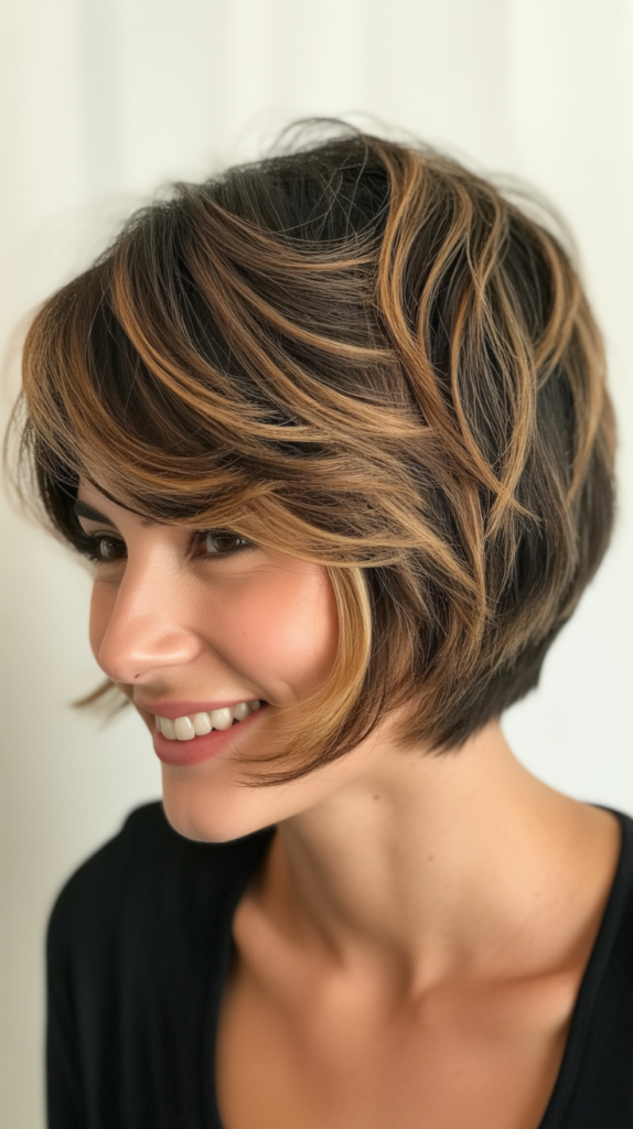 Stacked Choppy Bob with Face-Framing Highlights