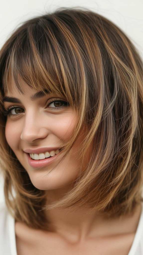 Choppy Bob with Curved Bangs and Balayage