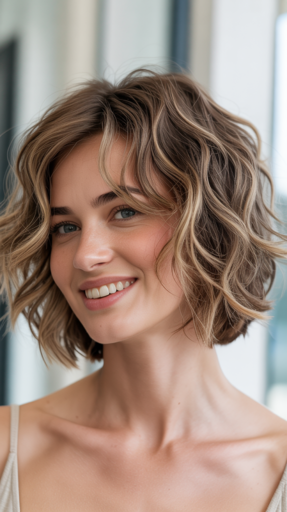 Messy Choppy Bob with Beach Waves