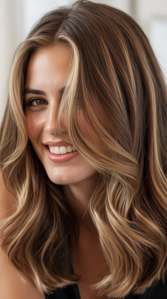 Medium Brown with Multidimensional Highlights and Thick Money Piece