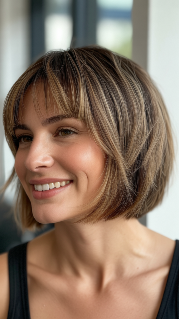 Choppy Bob with Piece-y Layers and Blunt Bangs