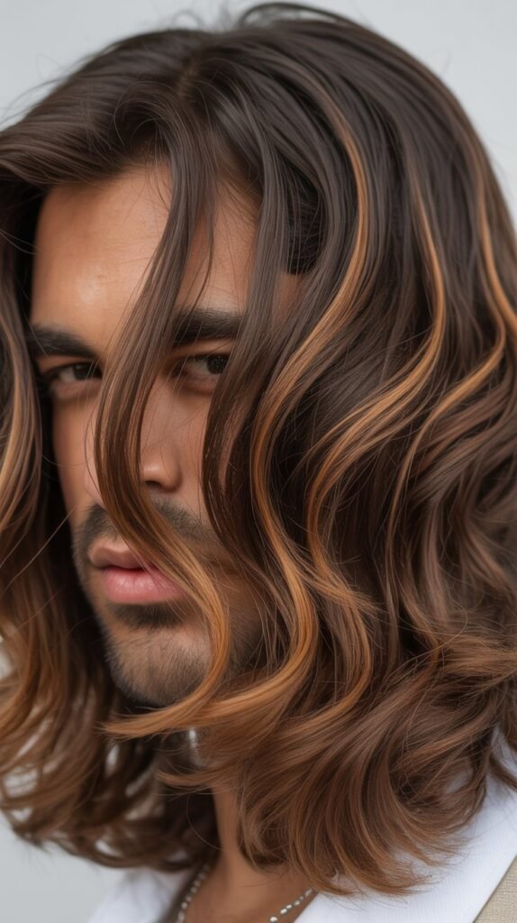 Caramel Highlights for Wavy Brown Hair