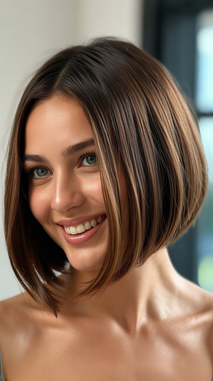 Flattering Angled Bob Haircuts Round Faces