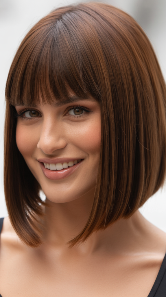 Sleek Angled Bob with Curtain Bangs and Side Part
