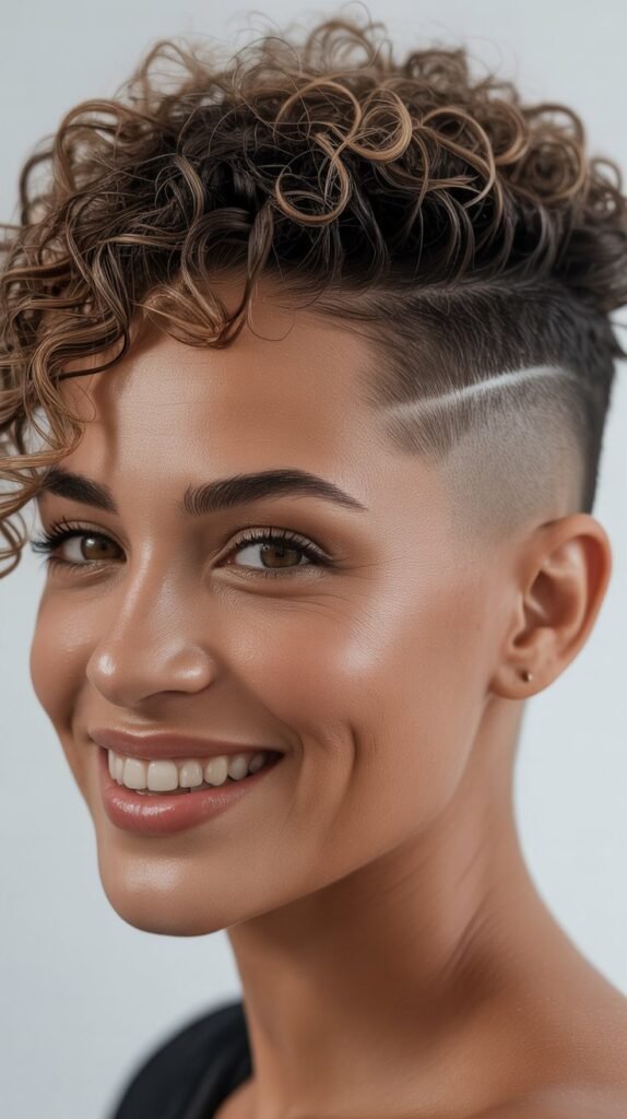 Temple Fade with Curls on Top