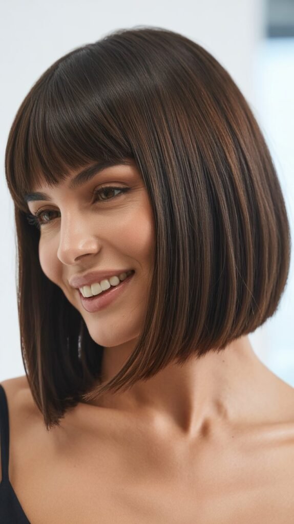 Precision Long Bob with Micro Curtain Bangs