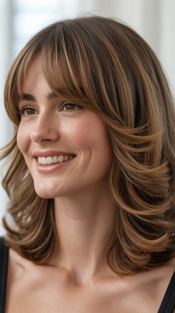 Shoulder-Length Shag with Curtain Bangs