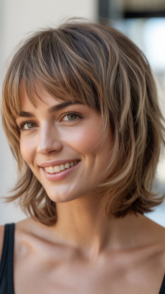 Layered Choppy Bob with Curtain Bangs