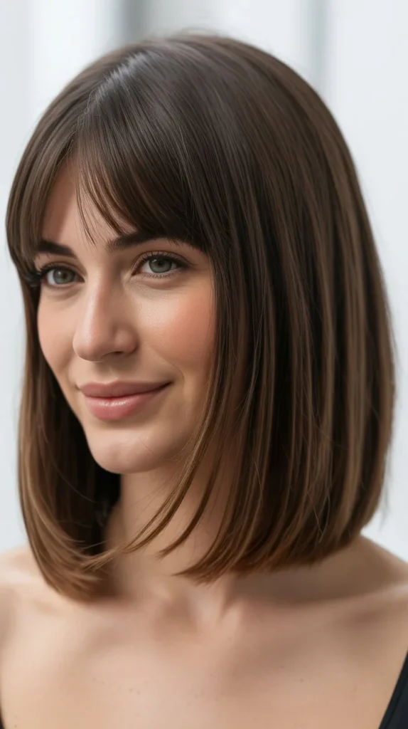 Long Bob with Curtain Bangs and Face-Framing Layers
