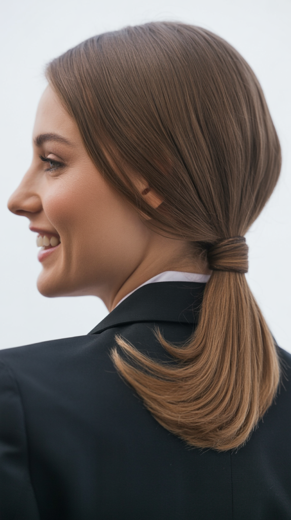 Center-Parted Low Ponytail