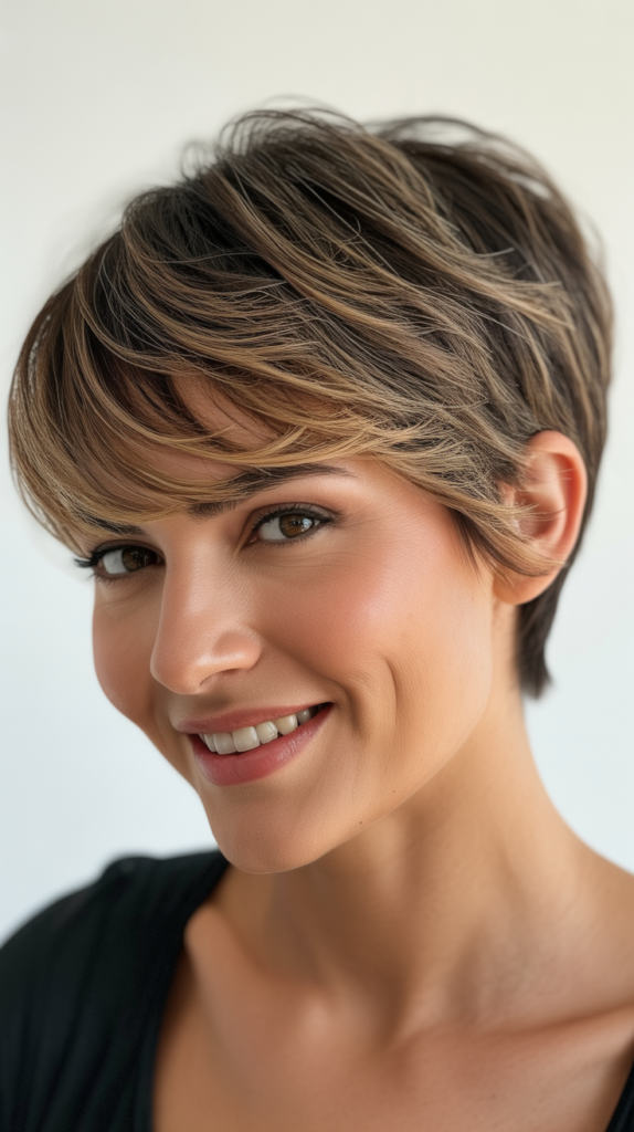 Layered Pixie Cut with Side-Swept Bangs
