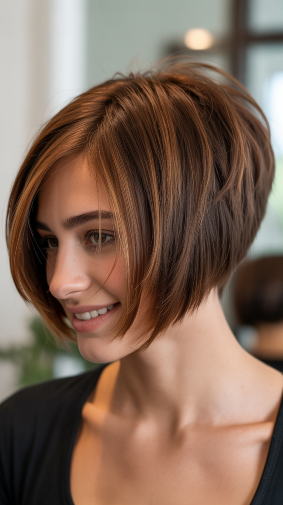 Stacked Bob with Side Part for Asymmetrical Volume