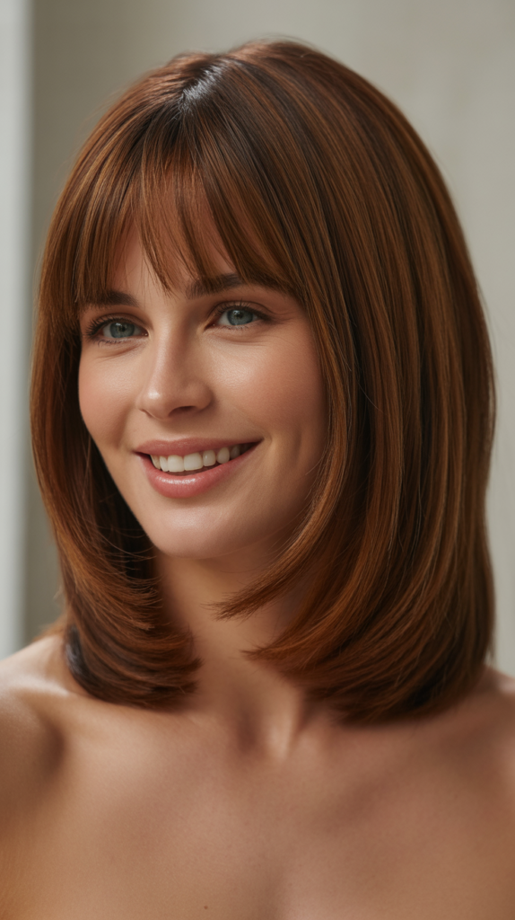 Stylish Long Bob with Curtain Bangs Side Part