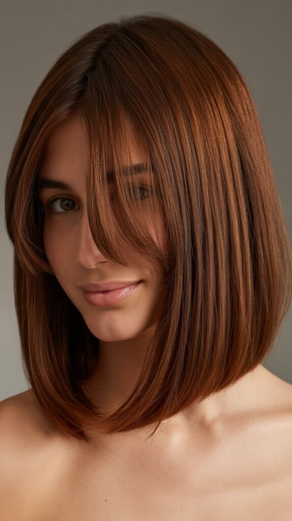 Long Bob with Curtain Bangs and Side Part