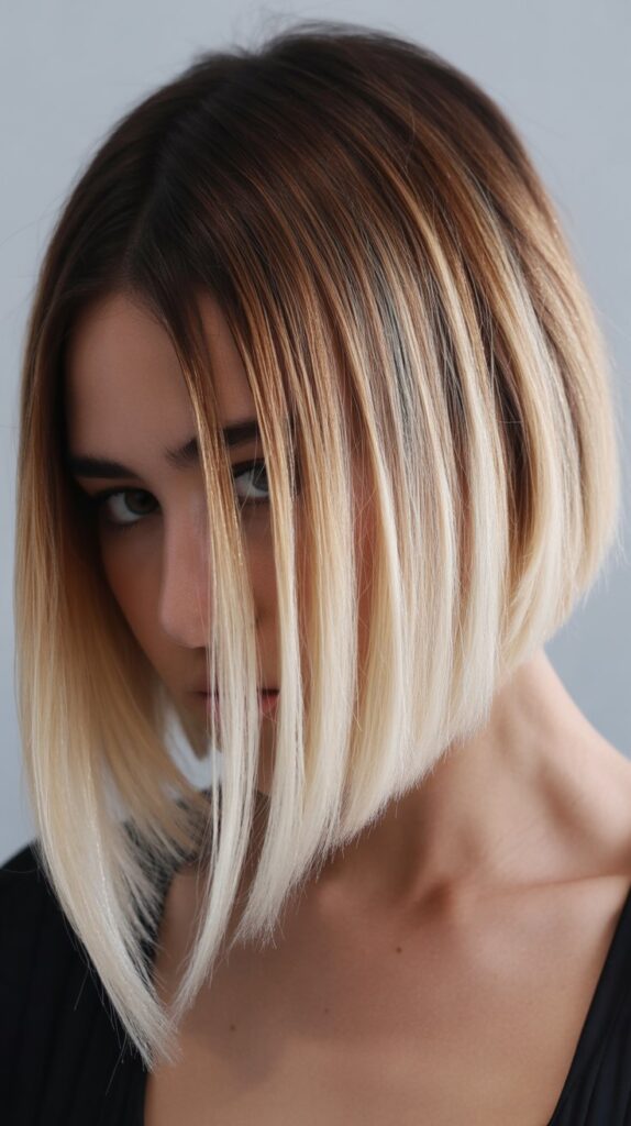 26 Flattering Angled Bob Haircuts Round Faces 23 . Angled Bob with Ombre