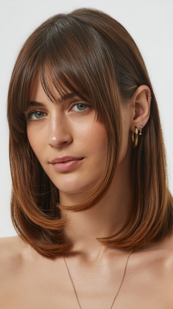 Long Bob with Curtain Bangs and Accessories