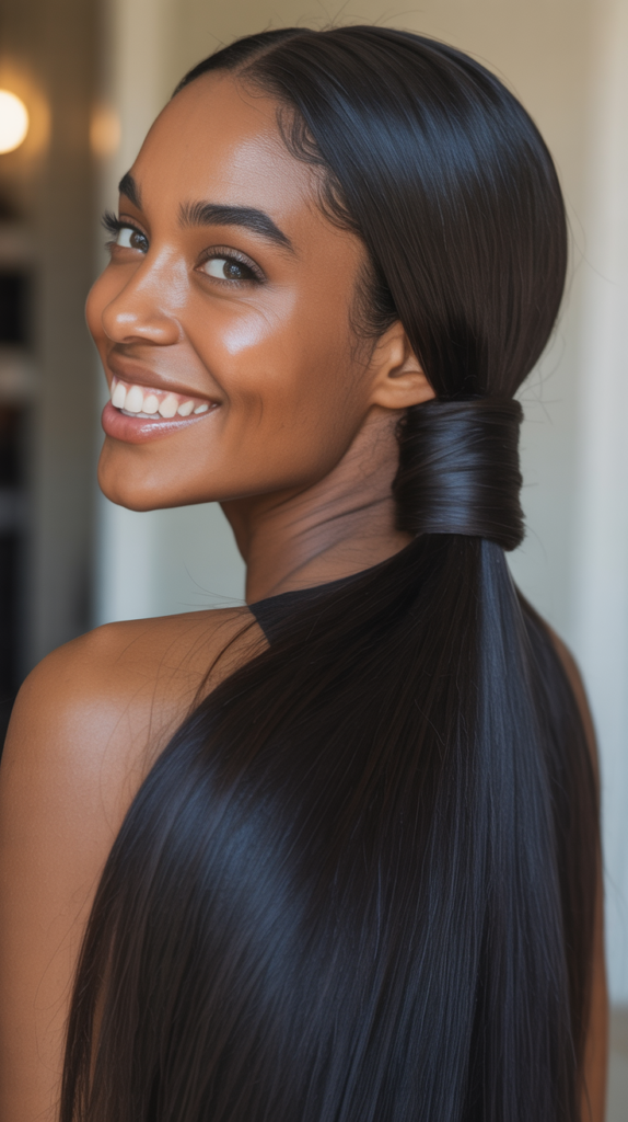 Straight Ponytail with Wrapped Base