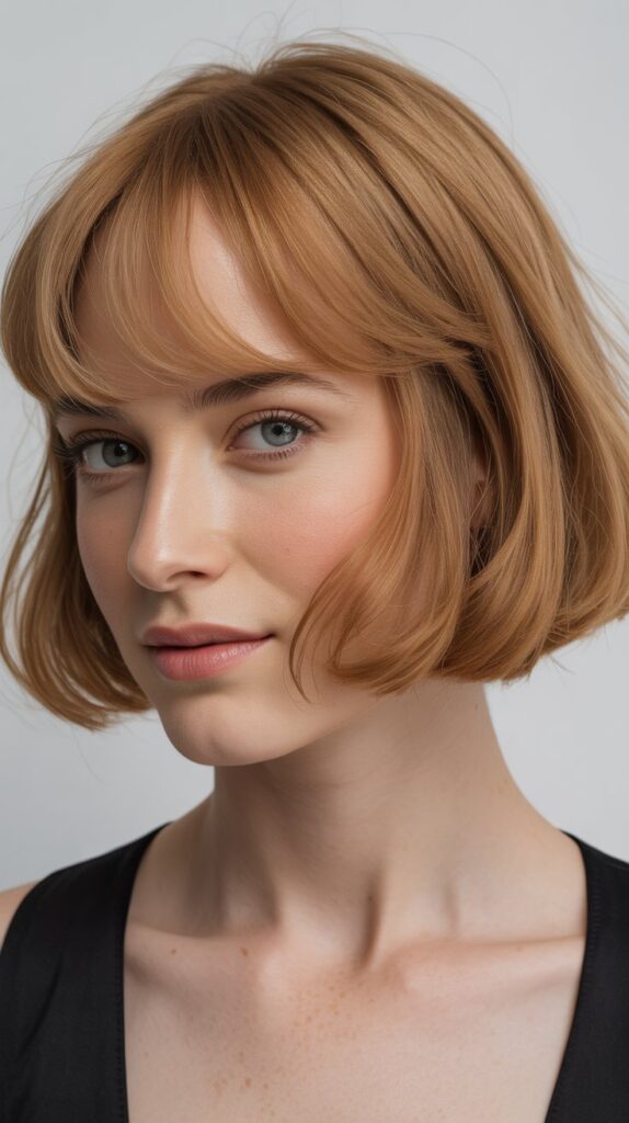 36 Stunning French Bob Haircuts With Bangs for Instant Fashion Edge 15 French Bob With Wispy Side-Parted Bangs