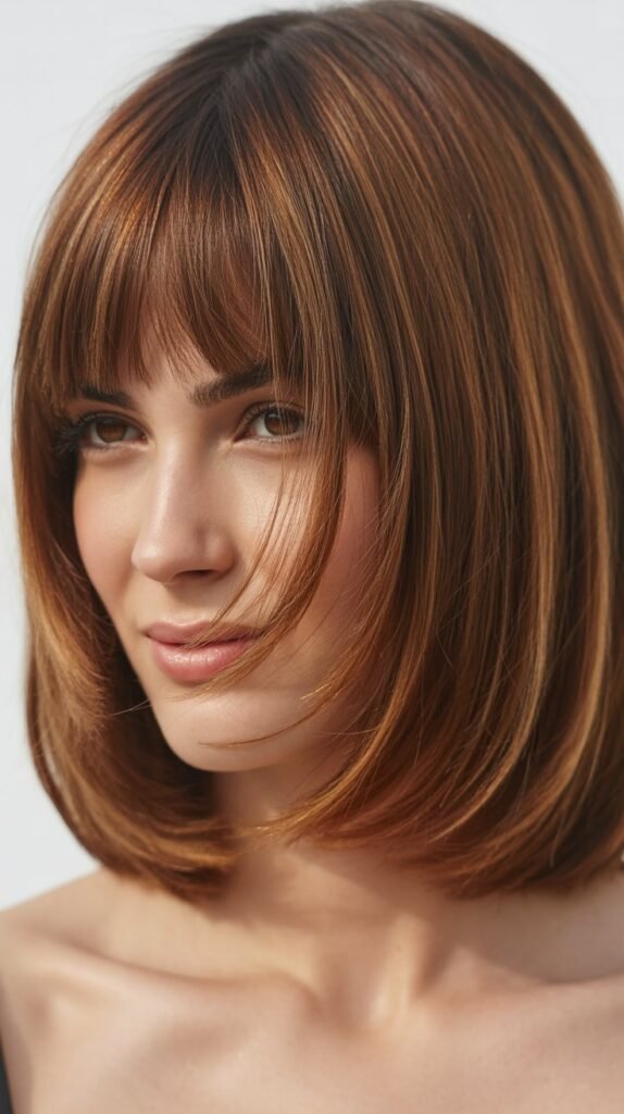 Long Bob with Curtain Bangs and Face-Framing Layers
