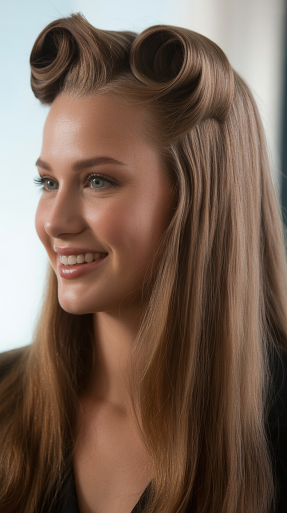 Straight Hair with Vintage Victory Rolls