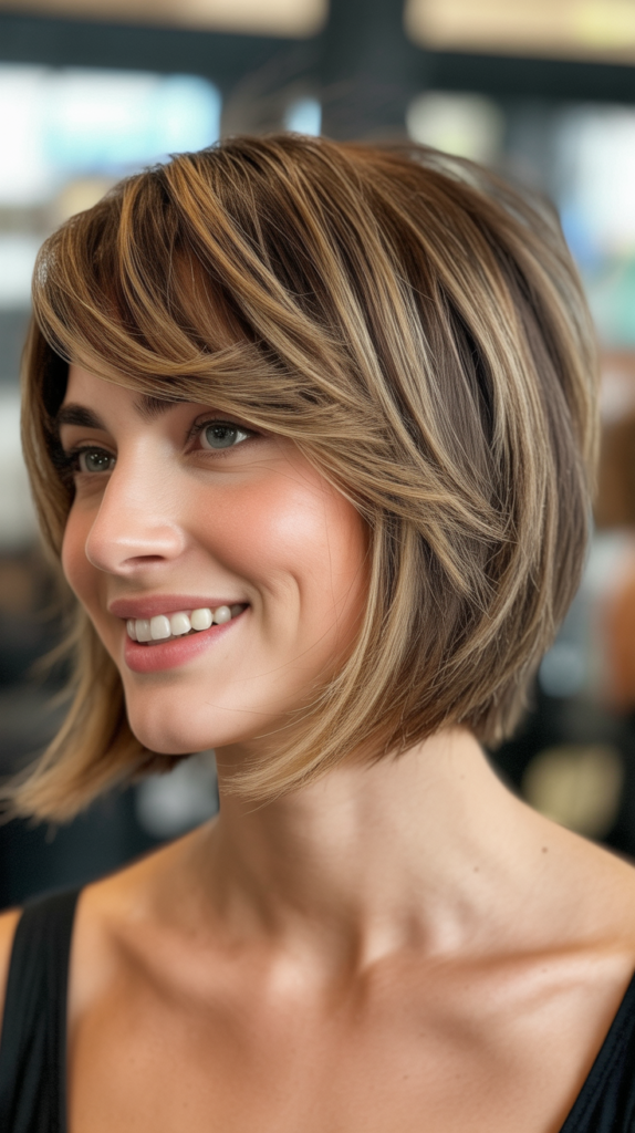Choppy Bob with Angular Layers and Side-Swept Bangs