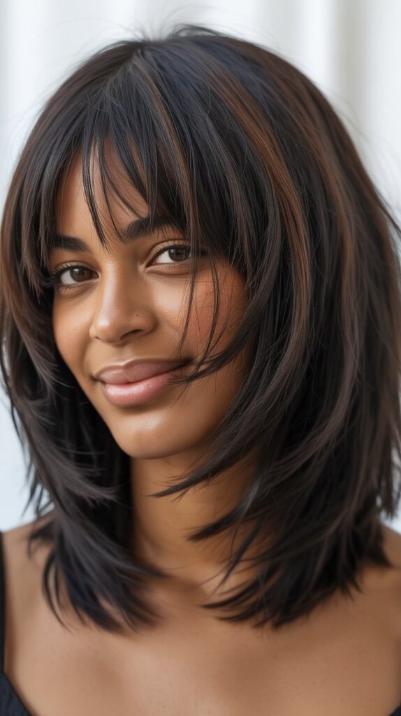 Long Bob with Shaggy Curtain Bangs