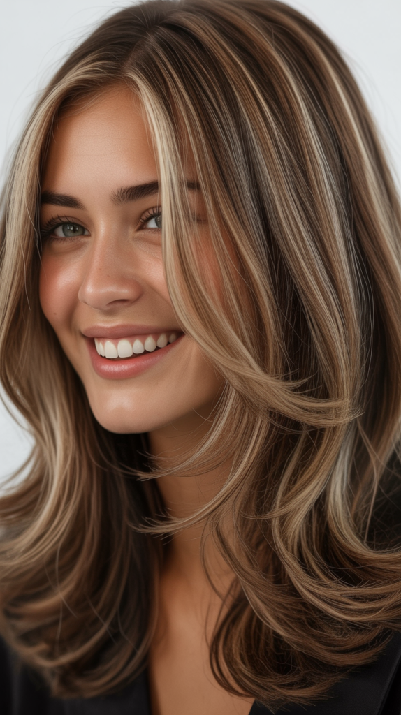 Beige Blonde Highlights on Light Brown