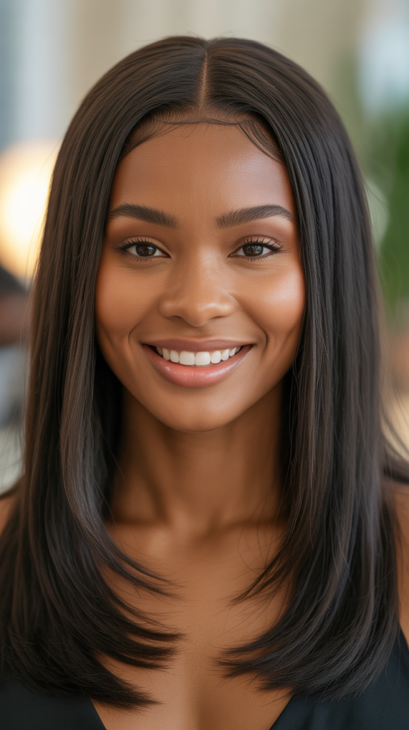  Straight Hair with Middle Part and Tucked Behind Ears