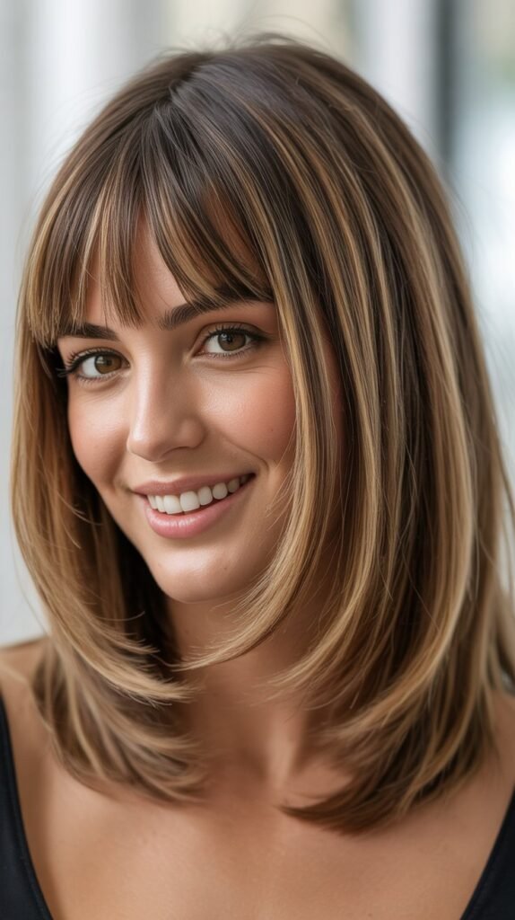 Long Angled Bob with Graduated Curtain Bangs