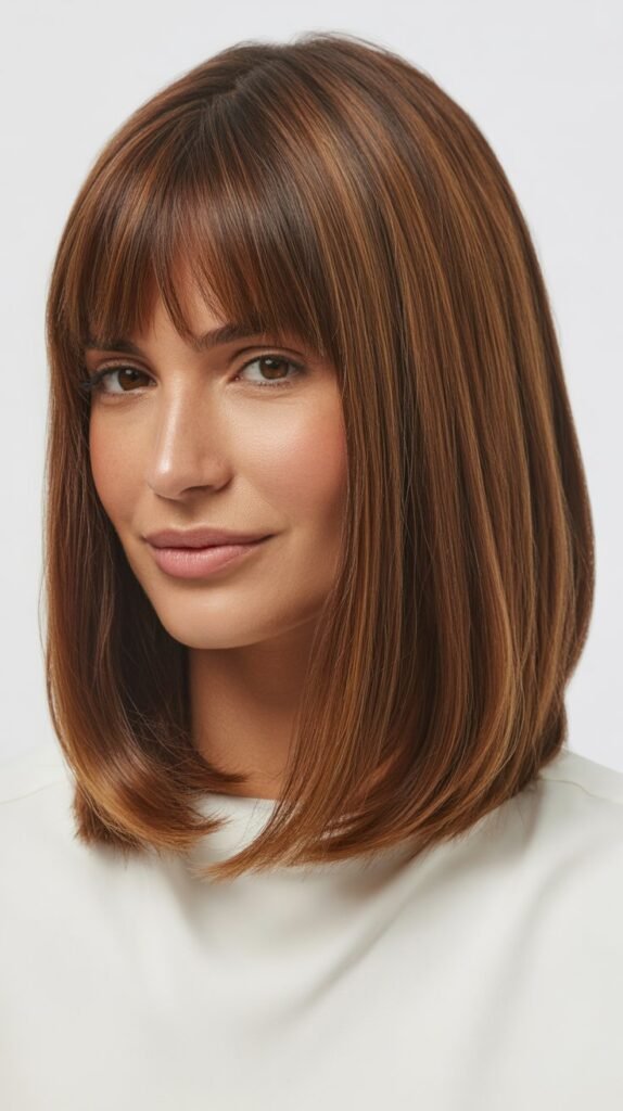 Shoulder-Grazing Long Bob with Full Curtain Bangs