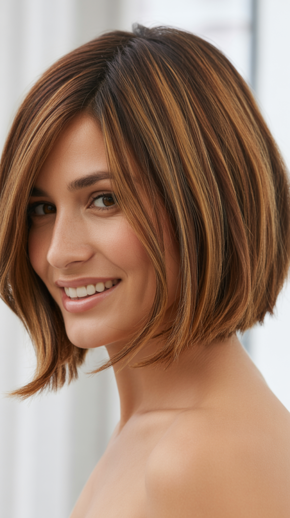 Classic Choppy Bob with Caramel Balayage