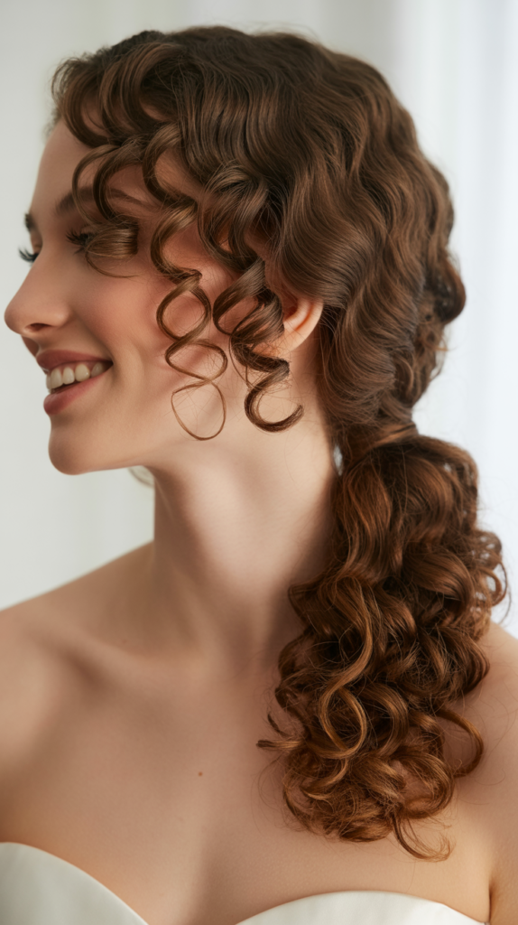 Low Curly Ponytail with Wrapped Sections