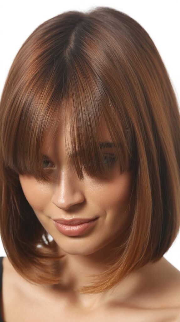 Long Bob with Soft Rounded Curtain Bangs