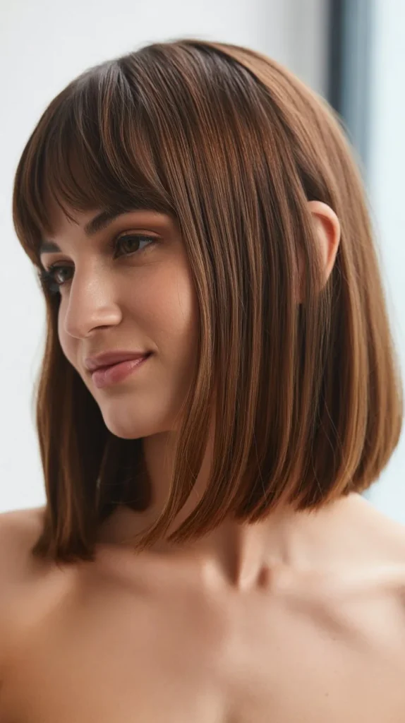  Long Bob with Curtain Bangs and Side Part